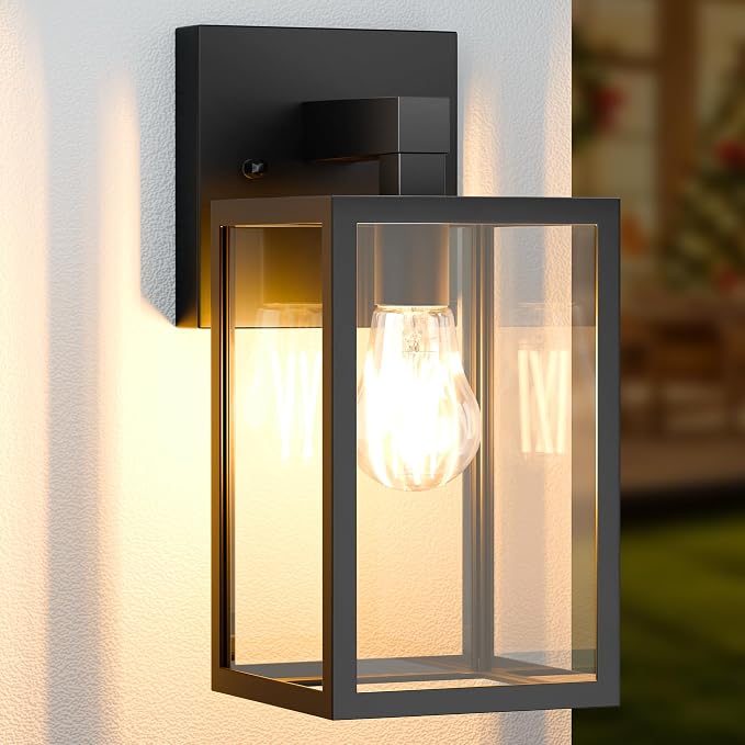 MATAMEYE Outdoor Wall Lantern, Waterproof Exterior Wall Sconce Light Fixture, Black Front Door Lamp, Anti-Rust E26 Socket Porch Lighting