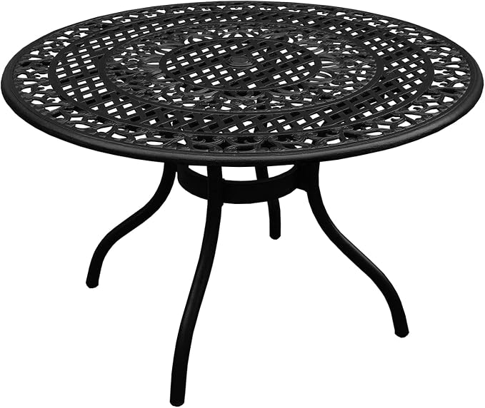 Oakland Living Modern Ornate Outdoor Mesh Aluminum 48-in Black Round Patio Dining Set with Four Chairs