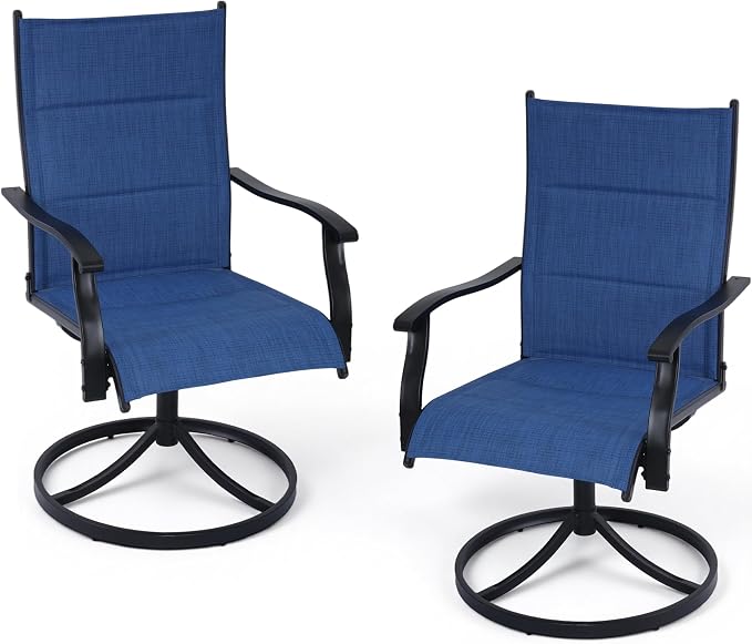Patio Swivel Rocker Chairs Set of 2,Outdoor Dining Chairs High Back,15° Gentle Rocking Patio Chair with Padded Textilene, Metal Frame for Poolside Lawn Garden,Blue(2 PCS)
