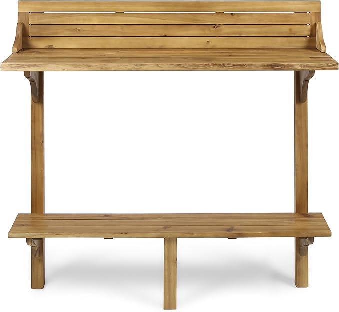 Outdoor Acacia Wood Balcony Bar Table, Rectangle Narrow Counter Outdoor Counter Height Bar Table w/Bottom Shelf, for Balcony, Patio and Small Outside Space