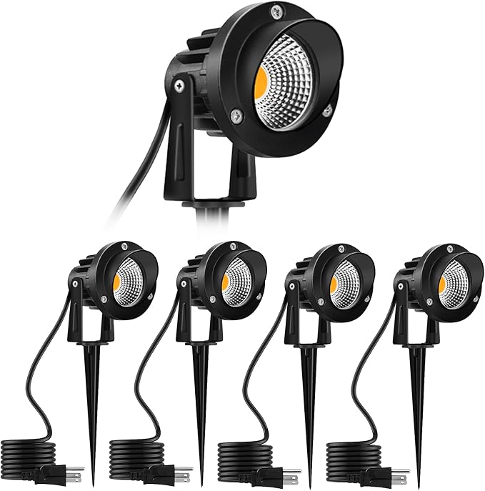 Romwish 12W LED Landscape Spotlights, 120V Plug-in Outdoor Lighting, 4 Pack | 1200LM Brightness with 3000K Warm White, IP65 Waterproof, Adjustable 270° Head & 60° Beam for Tree, Garden, Pathway and Yard