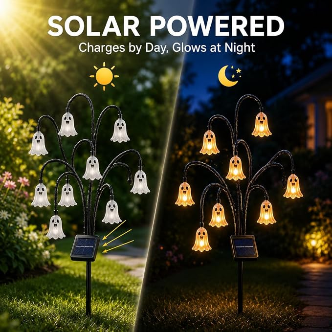Halloween Solar Tree Stump Light, Glowing Ghost Garden Stake Lantern for Outdoor ，Style B