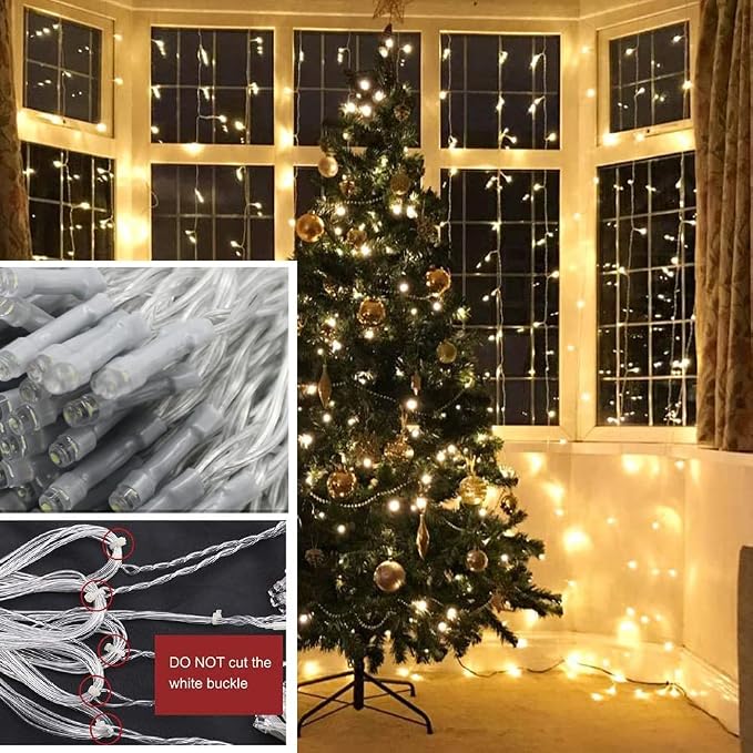 Solhice LED Curtain Lights Outdoor 40ft x10ft, 800 LED Plug in Hanging String Lights Indoor, Twinkle Lights Backdrop for Outside Backyard Patio Wedding Décor, Warm White (Not Connectable)