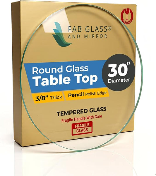 30" Inch Round Glass Table Top 3/8" Thick Pencil Polish Edge Tempered by Fab Glass and Mirror