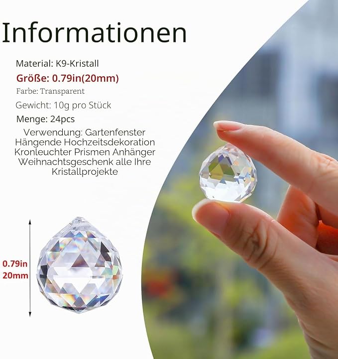 24pcs Clear Crystal Ball Prism Suncatcher Rainbow Pendants Maker,20mm | Crystal Prisms Hanging Crystals for Windows Home Garden,Beads For Suncatcher,Glass Ornaments For Christmas Tree