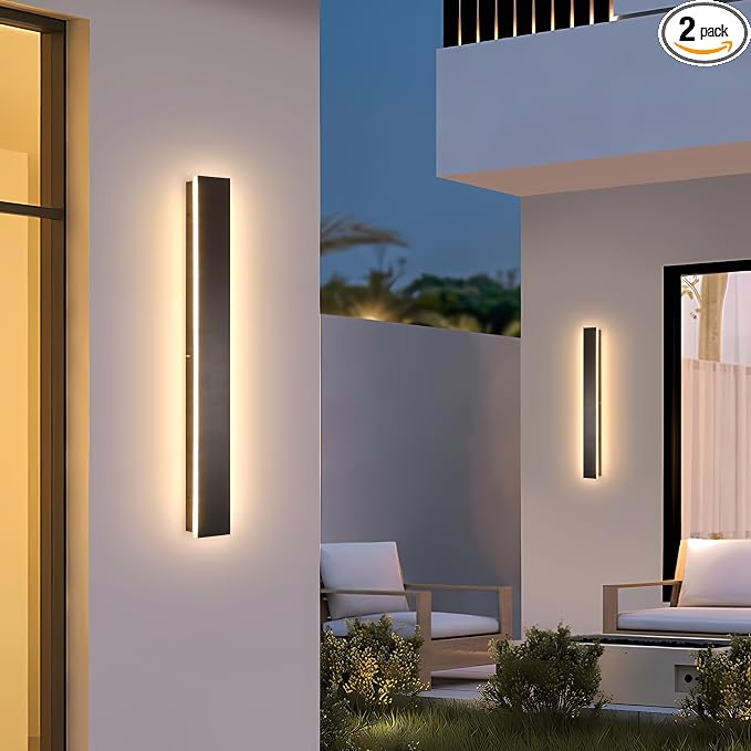 AioTio Modern Outdoor Wall Light for House,2pack 23.6inch Black LED Exterior Wall Sconces Lighting Fixtures, Outdoor Porch Light Fixture 3000K Long Linear Wall Light Outside Lighting for Patio