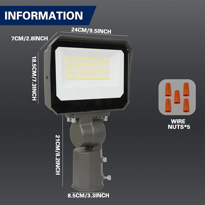 LED Flood Lights Outdoor 35/60/80W and 3000/4000/5000K Adjustable 10400Lm,Dusk-to-Dawn Sensor o Dawn Flood Light for Yard, Garage, Garden,UL Listed,Includes Knuckle Mount