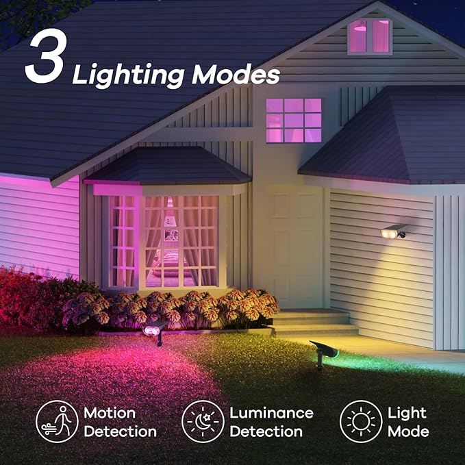 Linkind Smart Solar Lights Outdoor SL5 with Motion Sensor,2 Pack, IP65 | APP Control,Color Changing Solar Spot Lights Outdoor Waterproof,43 Preset Scenes,Landscape Lighting for Yard