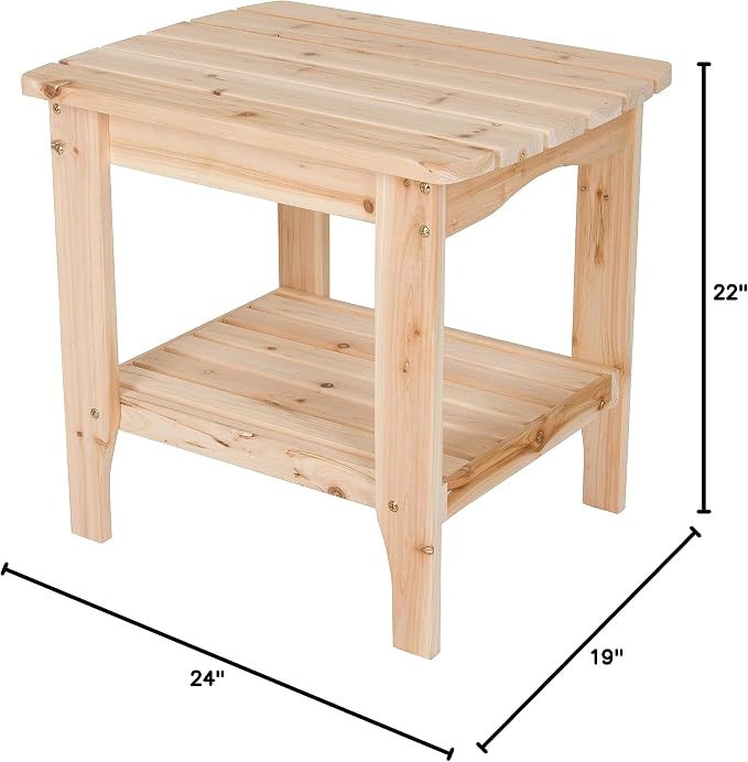Shine Company Long Island Rectangular Solid Wood End Table, Outdoor Adirondack Side Table, Natural