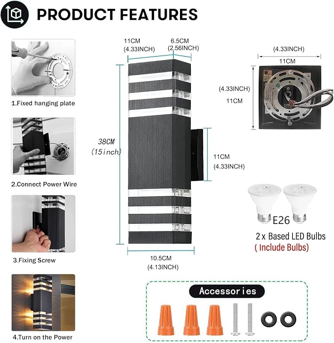 4Pack 15inch Outdoor LED Wall Lights,18W Outdoor Up&Down Wall Light Aluminum Body 4000K Day White Waterproof IP65 Outside Wall Lights 1800LM Outdoor Wall Mount Lights for Wall porch Garage Garden