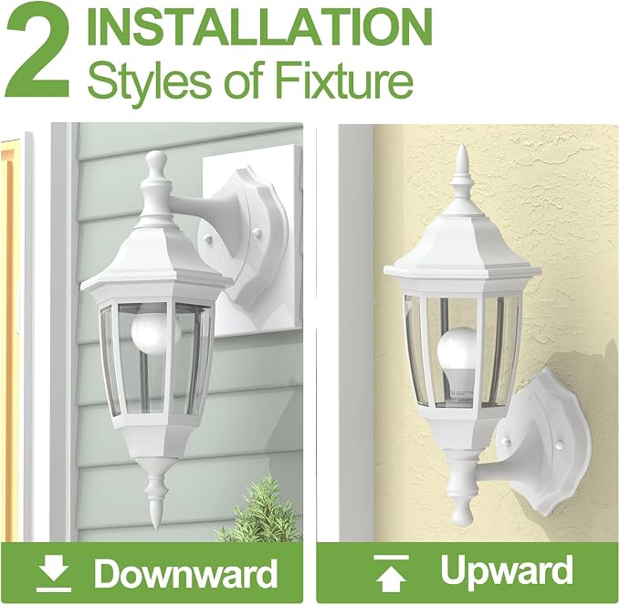 EMART Dusk to Dawn Plastic Outdoor Wall Light Fixtures(1 Pack, White) | Include Bulbs, Waterproof and Anti-Corrosion, Wall Mount Porch Sconces for Outside, Garage, Front Door, House, Patio