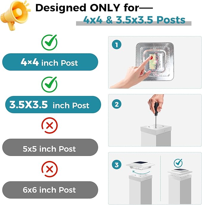 kolpop 4x4 Solar Post Cap Lights Outdoor 16Pack- 3 Color Temperatures&2 Level Brightness, IP65 Waterproof, 16 LED Fence Deck Post Light Solar Powered Only for 4×4/3.5×3.5 Wood/Vinyl Posts(White)