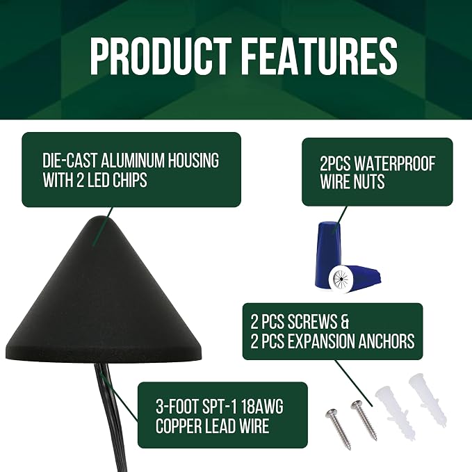 Low Voltage Deck Post Lights, 12V Outdoor Triangular Fence Lighting Fixture, Landscape Accent Light, Die-cast Aluminum, Black Poder Coated, 3000K 6-Pack