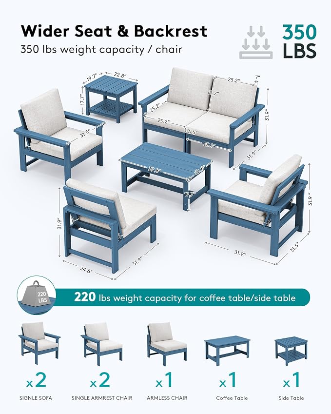 SERWALL HDPE Outdoor Patio Furniture Set | with Coffee Table & Side Table