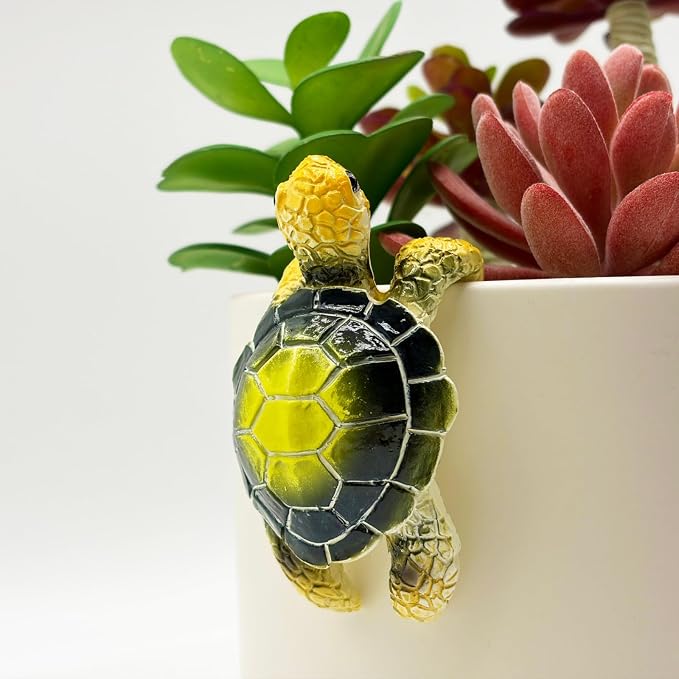 Cute Climbing Green Sea Turtle Flower Pot Hugger Figurines, Small Resin Hanging Tortoise Statue Planter Pot Decoration for Home Garden Fence Balcony Patio Lawn Yard Ornaments