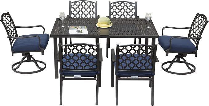 Domi 7 Pieces Patio Dining Sets All-Weather Metal Outdoor Modern Dining Sets with Table for Lawn Garden Backyard Deck with Cushions-Beige