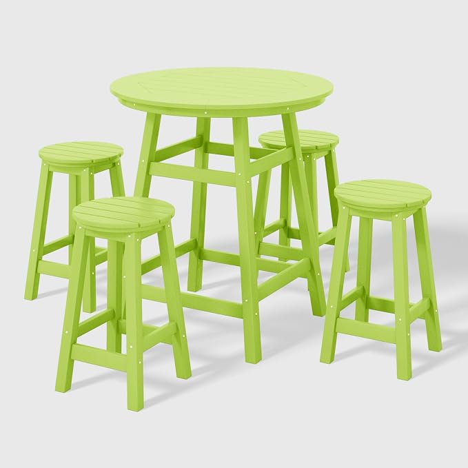 WestinTrends Malibu 5-Piece HDPE Outdoor Patio Dining Bar Bistro Table Set with Counter High Round Bar Stools