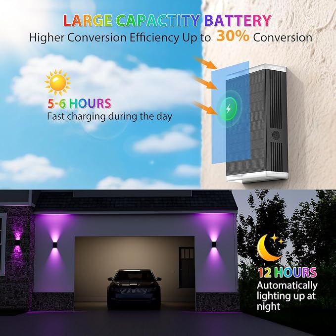 Solar Lights Outdoor,8 Lighting Modes Dusk to Dawn Lighting Wall Sconce IP67 Waterproof Up and Down Solar Wall Light Front Door Light for House, Garage, Porch,Doorway,Fence,Festival Decor (6 PACK)