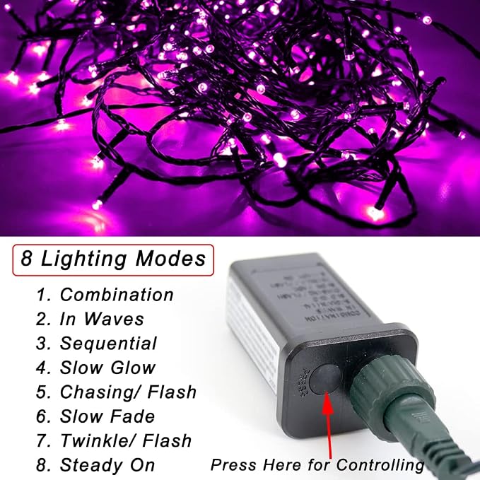 200 LED Purple Halloween Lights Outdoor String Lights, 66 ft | Green Wire Waterproof Twinkle Fairy Lights with Timer, 8 Modes Connectable String Lights Indoor Bedroom Halloween Decorations
