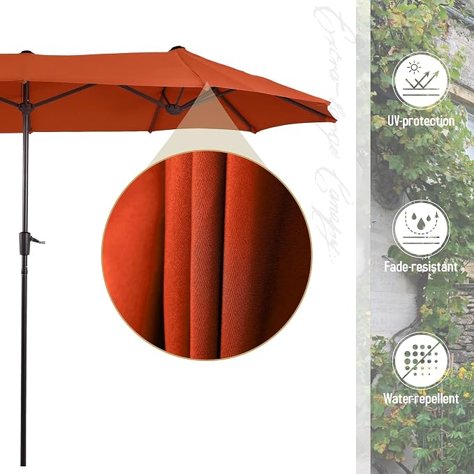 Sophia & William 7pc Patio Dining Set with Red Umbrella, 6 Rattan Chairs | 6 Cushioned rattan chairs + 1 metal table with umbrella. Perfect for backyard, deck, porch.