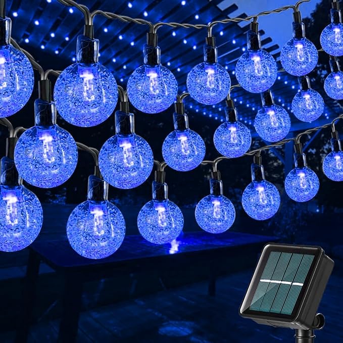 Toodour Solar String Lights Outdoor, 56ft 100 LED Globe String Light with 8 Mode, Waterproof Crystall Ball Lights Solar Patio Lights for Garden, Lawn, Patio, Gazebo, Yard, Outdoor Decor - Blue