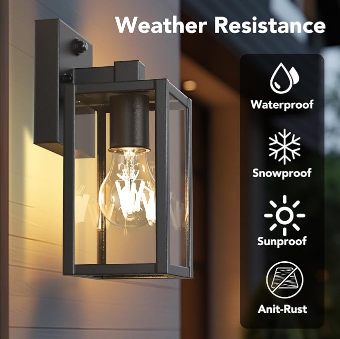 Dusk to Dawn Outdoor Light Fixtures, 2-Pack Sensor Porch Lights, Waterproof Exterior Wall Sconce Lighting Lamp, Waterproof Wall Lantern for House, Doorway, Garage (Black)