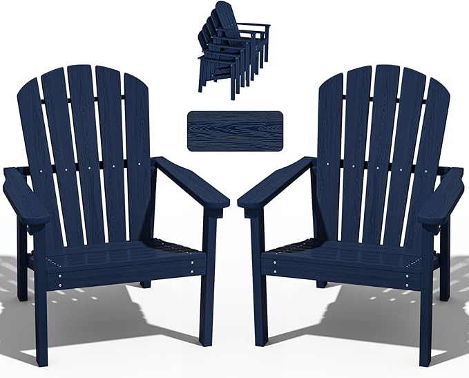 nevilywood Compact Stackable Adirondack Chairs Set of 2,HDPE,380lbs,Navy | 26.3" Wide HDPE.All-Weather Outdoor.Maintenance-Free.Stackable for Storage.25°Curved Straight Backrest.Quick Assembly