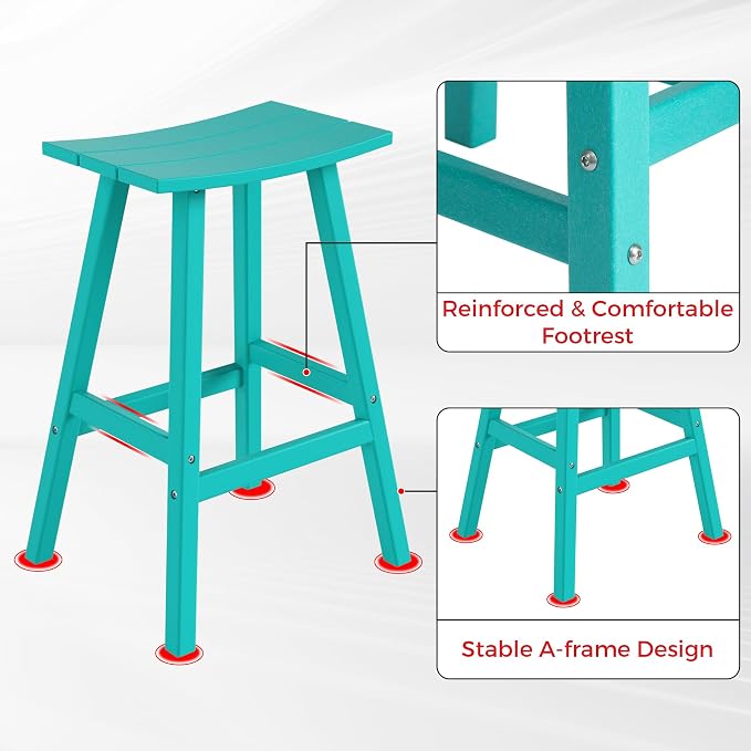 Costaelm Outdoor Bar Table, 42" Counter Height Round Patio Cocktail Bar Table, Patio Bar Table 3-Pieces Set Bistro Dining Table Pub Table for Deck, Backyard, Garden, Turquoise