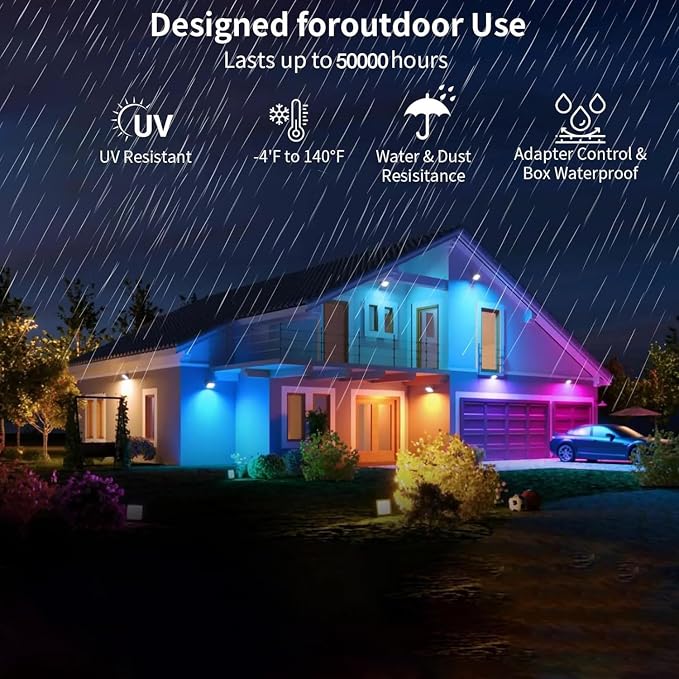 Permanent Outdoor Lights, 100FT RGB+IC Smart Eaves Lighting with 50 LEDs, 16 Million Colors, IP68 Waterproof, for Year-Round and Holiday Use
