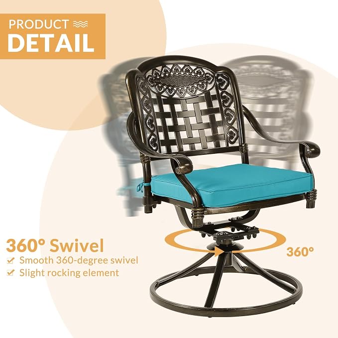 9-Piece Patio Dining Set, Outdoor Patio Table and Chair Set of 84” Oval Cast Aluminum Dining Table with Umbrella Hole, 8 Patio Dining Swivel Chairs Padded, Patio Funiture Set, Blue