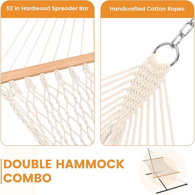 Lazy Daze Hammocks Rope Hammock with Pad, Spreader Bar, Carabiners, Tree Straps, Chains for Outside Patio- Max 450 Lbs, Dark Grey