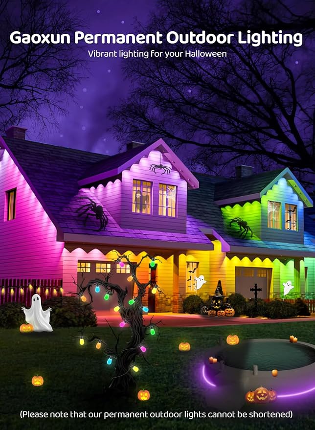 Gaoxun 200ft Permanent Outdoor Lights, RGBW Smart LED Christmas Lights with 72 LED, APP/Remote Control, Dimmable, 47 Scene Modes, Timer, IP67 Waterproof Eaves Lighting for Daily Holiday Decorations