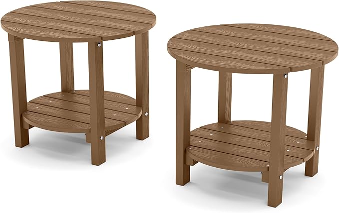 YEFU Adirondack Side Table Set of 2, 18" Double Outdoor Side Table, Poly Lumber end Table, Weather Resistant for Indoor, Patio, Pool, Porch, Backyard-Teak