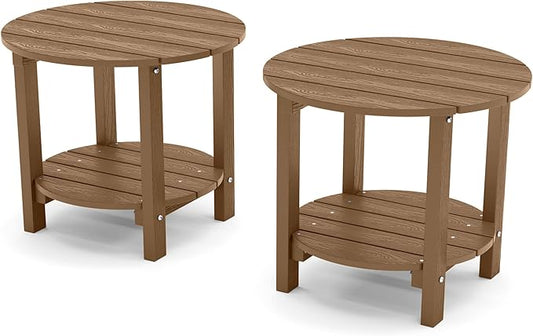 YEFU Adirondack Side Table Set of 2, 18" Double Outdoor Side Table, Poly Lumber end Table, Weather Resistant for Indoor, Patio, Pool, Porch, Backyard-Teak