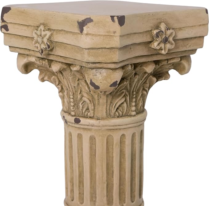 Merax 16.73" H Corinthian Pedestal Plant Stand, MGO Decorative Pedestal Side Table for Indoor Outdoor Entryway Garden Home, Antique Yellow, No Assembly Needed