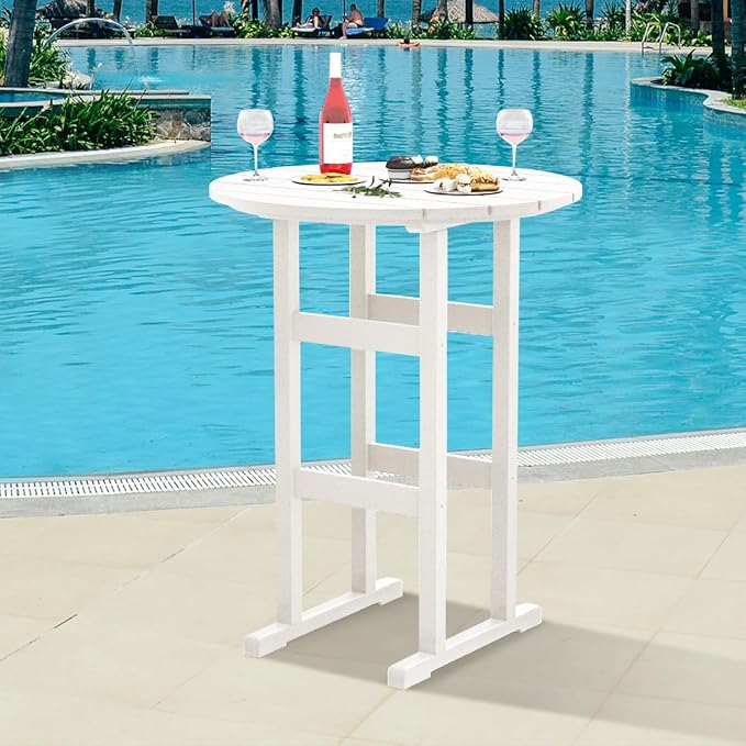 Sundale Outdoor Adirondack Round Bar Table, 39 Inch Height Patio Large Pub Table for 4, All Weather HDPE High Top Bistro Counter Tabl for Outside Deck Porch Balcony Poolside (White)