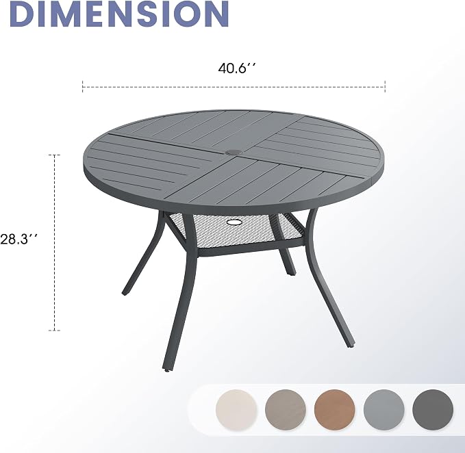 VICLLAX 40.6" Round Outdoor Table, Patio Dining Table for 4 with Umbrella Hole for Garden Lawn Deck Backyard, Dark Grey