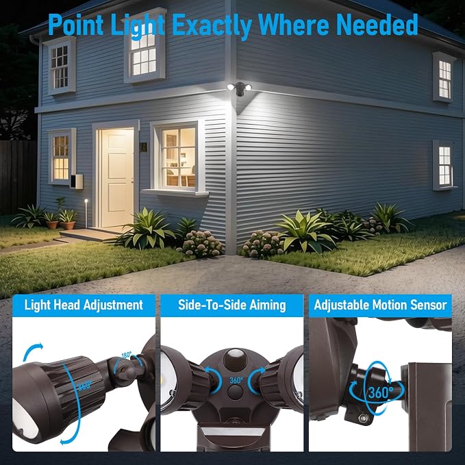 LEONLITE Motion Sensor Security Lights Dusk to Dawn IP65 5000K Bronze | COB LED Motion Detector Flood Light Outdoor, 100-277V, ETL Listed, Adjustable Heads, Aluminum, Waterproof, Daylight