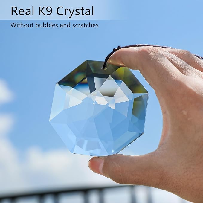 3'' Large Crystal Suncatcher Prisms for Window Hanging Clear Crystal Prism | Sun Catcher Indoor Window,Glass Ornaments For Christmas Tree Home Garden Decor,Light Catcher,Rainbow Maker,Large Prisms
