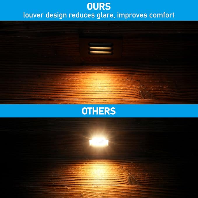 LEONLITE 12-Pack 5CCT 120V LED Step Lights, Louvered, Black | Horizontal, 10%-100% Dimmable, CRI90, ETL, Indoor Outdoor Stair Lights, Wet Location, 2700K/3000K/3500K/4000K/5000K, Aluminum