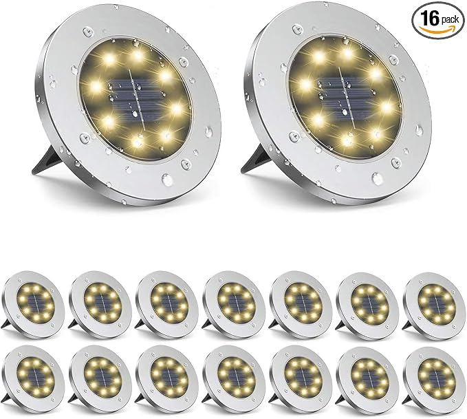 ZGWJ Solar Ground Lights,16 Pack Waterproof Solar Garden Lights, Upgraded Outdoor Garden Waterproof Bright in-Ground Lighting, Landscape Lighting for Pathway,Yard,Deck,Lawn,Patio,Walkway Warm White