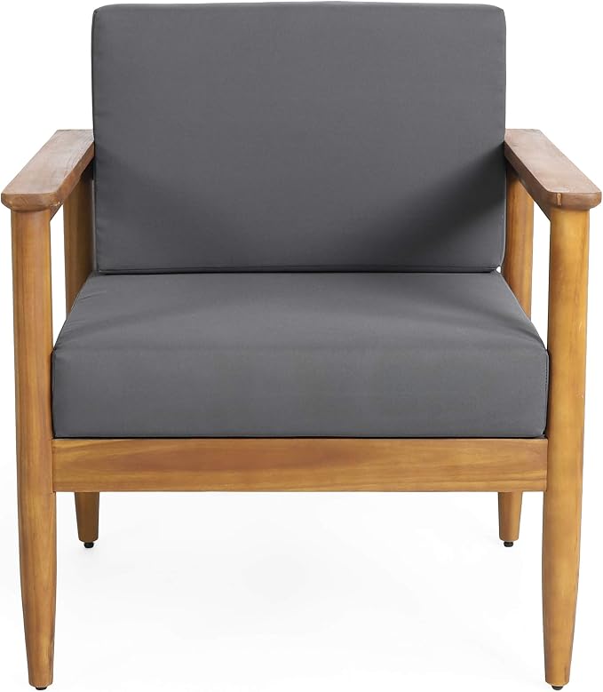 Eudora Outdoor Acacia Wood 2 Seater Chat Set, Teak and Dark Gray