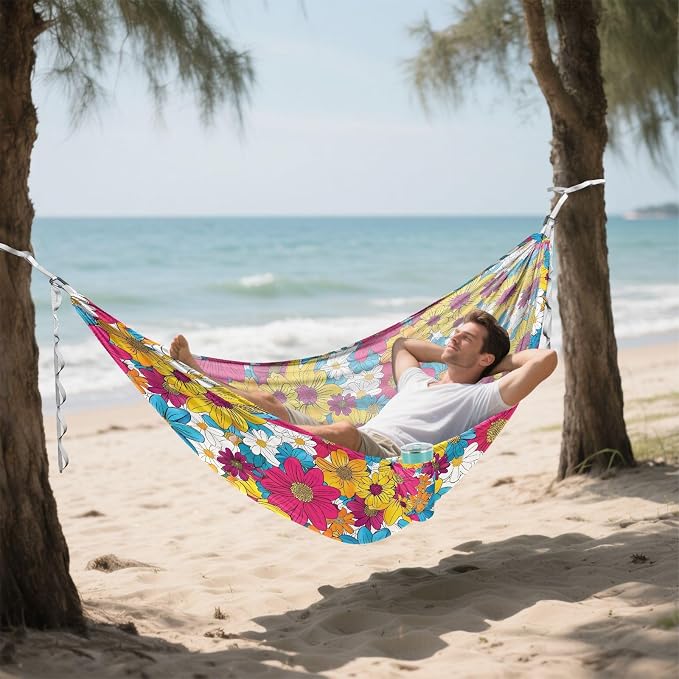 Camping Hammock Outdoor Hammocks for Outside Colored Floral Vivid Beach Trees Portable Lightweight with Pockets Tree Straps Indoor