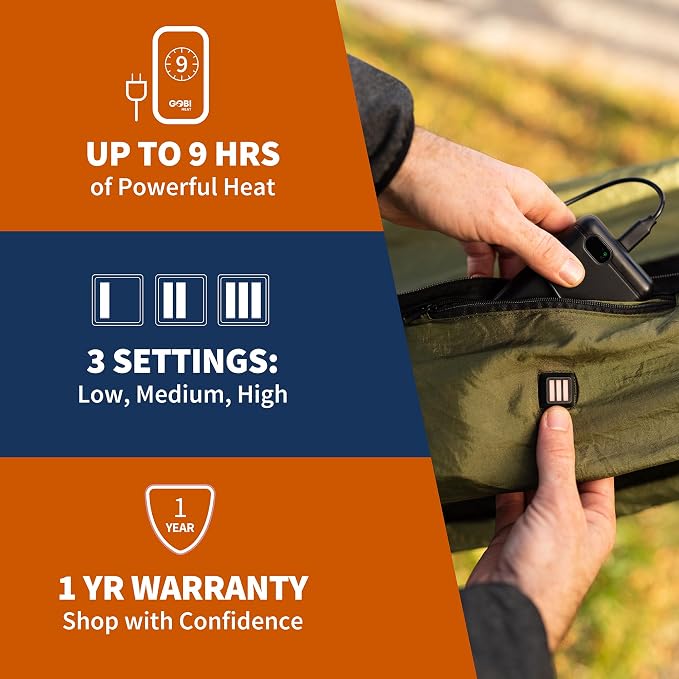 Eclipse Heated Hammock - 3 Heat Zones | 9 Hours of Heat | with Battery and Charger | Pine