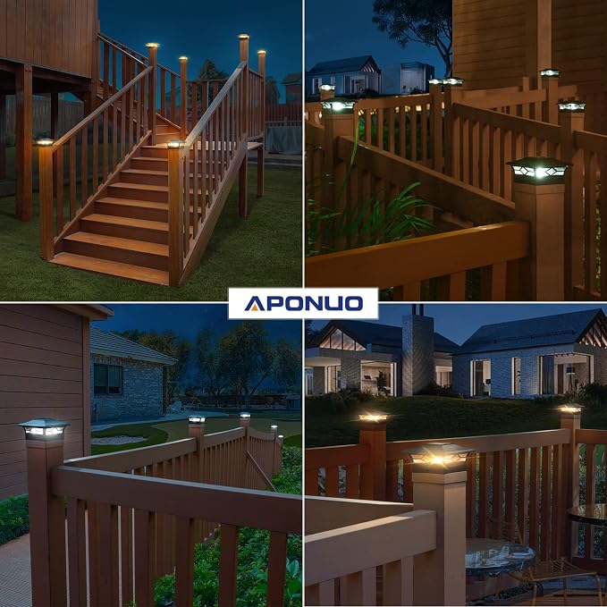 APONUO Solar Post Cap Lights,12 Pack 2-Modes Bright 4x4 Post Solar Lights Auto On Off,Outdoor Waterproof Garden Patio Fence Deck Patio Decor for Fence Deck Post Caps 4x4 6x6 Wood,4x4 Vinyl