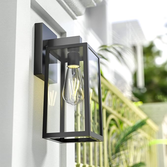 MAXvolador Outdoor Wall Light Fixtures, Exterior Waterproof Wall Lanterns | Extra Large Black Porch Wall Light, Anti-Rust, E26 Socket, Clear Glass Outside Wall Mount Sconce, Front Door Lighting, 2 Pack