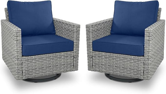 Belord High Back Outdoor Swivel Rocker Patio Chairs Set of 2 - Oversize Wicker Swivel Rocker Glider Seating Furniture Set for Patio Porch Deck Sunroom Backyard