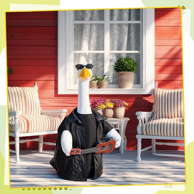 Singer Porch Goose Outfit Guitar Goose Clothes for 23" High Cement or Plastic Geese Costume for Yard Lawn Outdoor Garden Patio Statue Duck Band Musician Rock 80s 90s Hip Hop Mexican Fiesta Decor