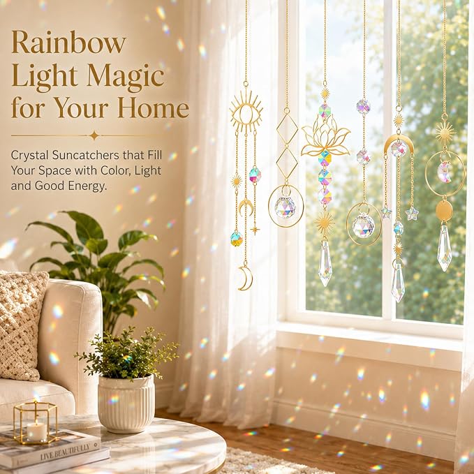 ilclviz Suncatcher Crystal Hanging Sun Catcher Prism with Chain Pendant Ornament Crystal Balls for Window
