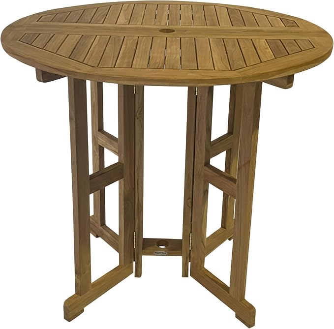 Royal Teak Collection Drop Leaf Bar Table, 45-Inch Folding Outdoor Round Table, Space-Saving, Bar Height, Balcony, Garden or Patio Wooden Teak Outdoor Furniture (BTDL45)
